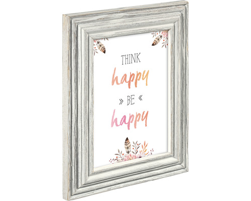 Ramă foto lemn Pori albă 13x18 cm Ramă foto decorativă cu inscripția Think Happy Be Happy