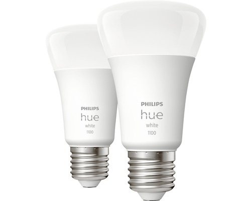 Becuri LED variabile Philips Hue E27 9,5W 1100 lumeni, glob mat A60, lumină caldă, 2 bucăți Două becuri Philips Hue White 1100