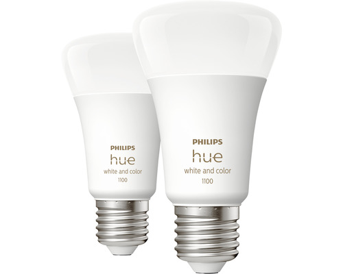 Becuri LED RGBW variabile Philips Hue E27 9W 1100 lumeni, glob mat A60, 2 bucăți, Bluetooth Două becuri Philips Hue White and Color 1100