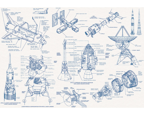 Fototapet vlies IAX8-0016 Into Adventure Spacecraft Architecture 400x280 cm Ilustrație a configurației Apollo pentru misiunea de aselenizare