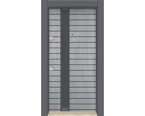 Ușă de intrare metalică pentru interior G20 gri 88x201 cm dreapta Ușă de intrare gri cu linii orizontale și accent vertical