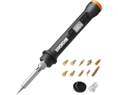 Ciocan de lipit tip letcon & aparat de pirogravură fără acumulator Worx MakerX WX744.9 20V, accesorii incluse