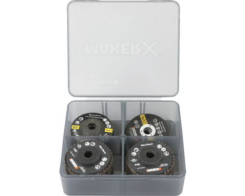 Set discuri abrazive Worx în cutie de depozitare