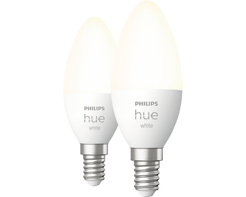 Becuri LED variabile Philips Hue E14 5,5W 470 lumeni, glob mat lumânare, lumină albă 2700-4000K, 2 bucăți