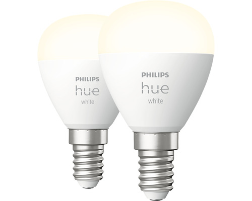 Becuri LED variabile Philips Hue E14 5,7W 470 lumeni, glob mat G45, lumină caldă, Bluetooth, 2 bucăți Două becuri Philips Hue White E14