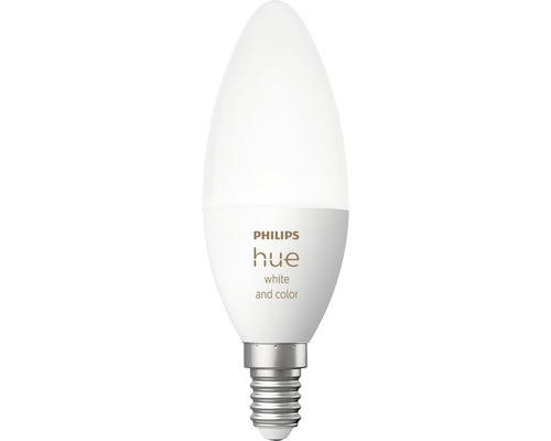 Bec LED RGBW variabil Philips Hue E14 5,3W 320 lumeni, glob mat lumânare