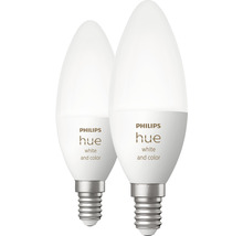 Becuri LED RGBW variabile Philips Hue E14 5,3W 320 lumeni, glob mat lumânare, 2 bucăți, Bluetooth-thumb-0