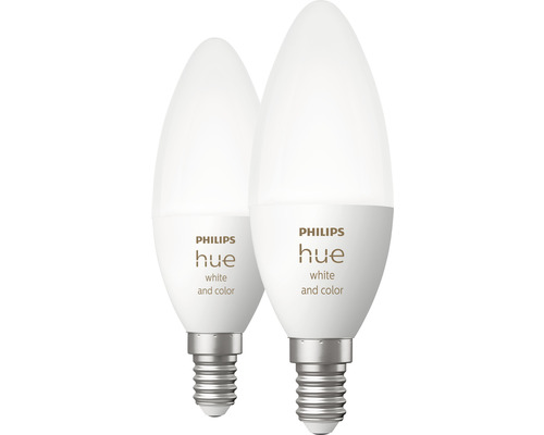 Becuri LED RGBW variabile Philips Hue E14 5,3W 320 lumeni, glob mat lumânare, 2 bucăți, Bluetooth-0