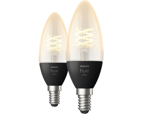 Becuri vintage LED variabile Philips Hue E14 4,5W, glob lumânare, durată de viață 15.000 h, Bluetooth, 2 bucăți Două becuri Philips Hue White în formă de lumânare cu soclu E14