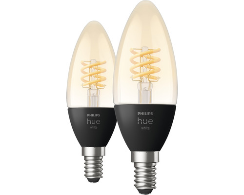 Două becuri Philips Hue White Filament în formă de lumânare