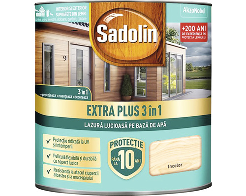 Lazură lucioasă pe bază de apă Sadolin Extra Plus 3 în 1 incoloră 0,75 l