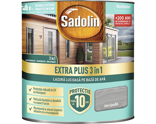 Lazură lucioasă pe bază de apă Sadolin Extra Plus 3 în 1 gri grafit 0,75 l-0