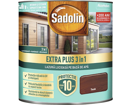 Lazură lucioasă pe bază de apă Sadolin Extra Plus 3 în 1 teak 0,75 l