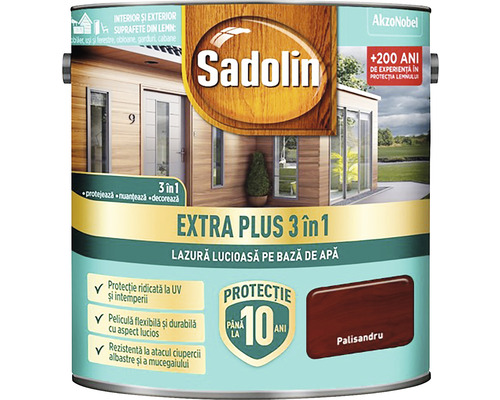 Lazură lucioasă pe bază de apă Sadolin Extra Plus 3 în 1 palisandru 2,5 l