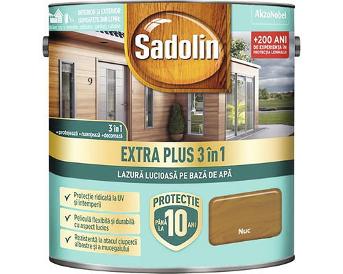 Lazură lucioasă pe bază de apă Sadolin Extra Plus 3 în 1 nuc 2,5 l