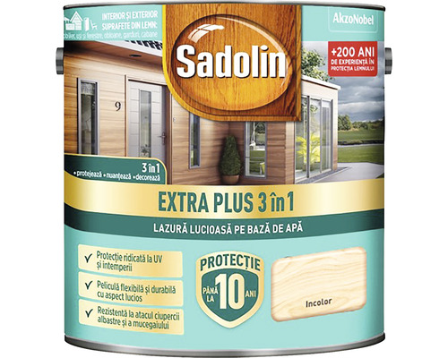 Lazură lucioasă pe bază de apă Sadolin Extra Plus 3 în 1 incoloră 2,5 l