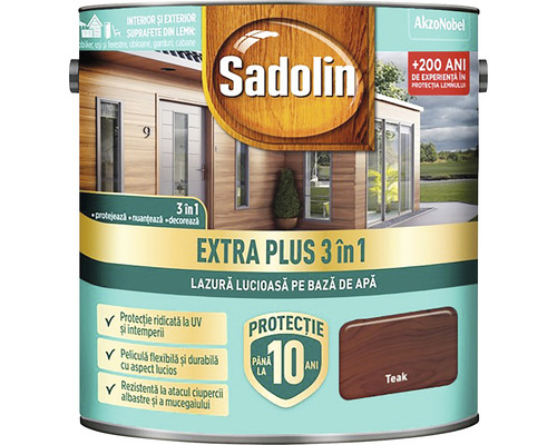 Lazură lucioasă pe bază de apă Sadolin Extra Plus 3 în 1 teak 2,5 l