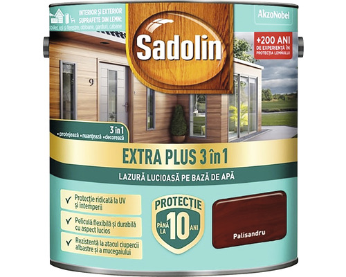 Lazură lucioasă pe bază de apă Sadolin Extra Plus 3 în 1 palisandru 5 l