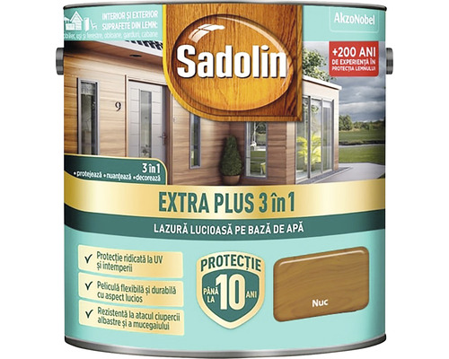 Lazură lucioasă pe bază de apă Sadolin Extra Plus 3 în 1 nuc 5 l Cutie lazură pentru lemn Sadolin Extra Plus 3 în 1