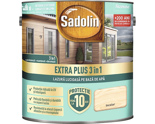 Lazură lucioasă pe bază de apă Sadolin Extra Plus 3 în 1 incoloră 5 l-0