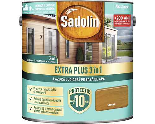 Lazură lucioasă pe bază de apă Sadolin Extra Plus 3 în 1 stejar rustic 5 l