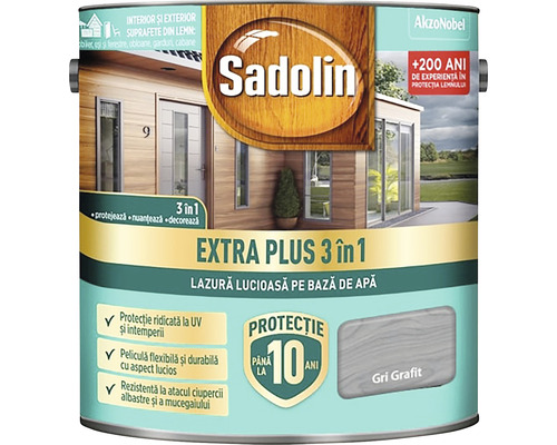 Lazură lucioasă pe bază de apă Sadolin Extra Plus 3 în 1 gri grafit 5 l