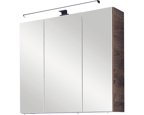 Dulap baie cu oglindă pelipal Ribbeck 75x70 cm PAL stejar 3 uşi cu iluminare Dulap cu oglindă cu trei uși și iluminare
