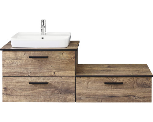Dulap de bază pentru lavoar cu lavoar și robinet cu design din lemn