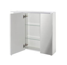 Dulap de oglindă alb deschis cu două rafturi de sticlă pentru baie