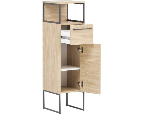 Dulap înalt cu raft deschis, sertar și ușă pentru baie