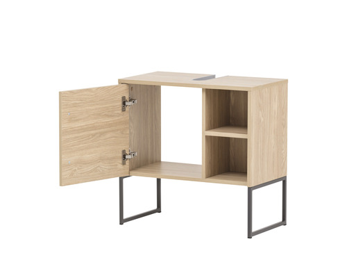 Dulap de bază pentru lavoar din lemn cu ușă și compartimente de depozitare pe picioare metalice