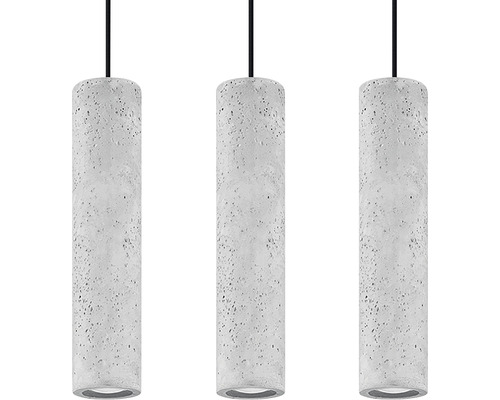 Trei lămpi suspendate cilindrice gri din beton