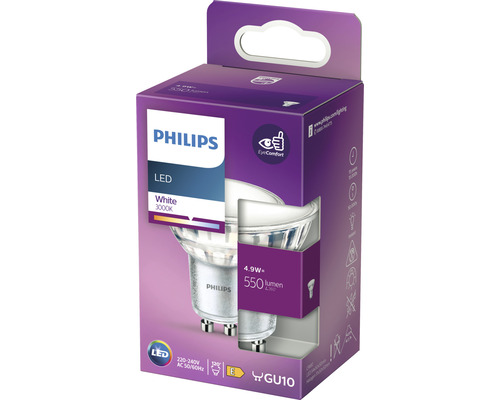 Bec LED Philips cu soclu GU10 în ambalajul produsului