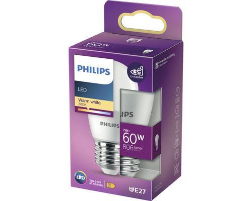 Bec LED Philips cu soclu E27 și 60 W în ambalaj