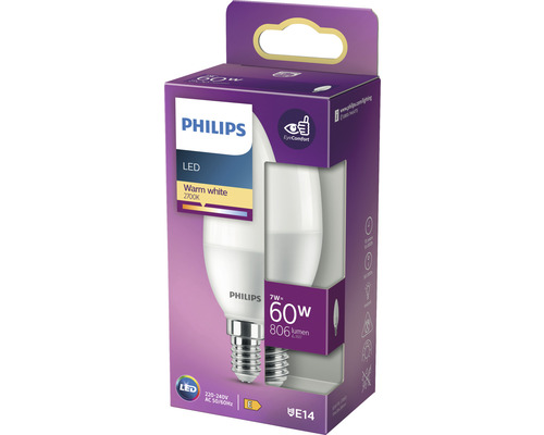 Bec LED Philips soclu E14, 7 wați, alb cald în cutie