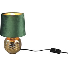 Lampă de masă cu abajur verde și bază aurie, texturată