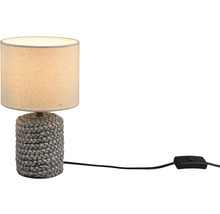Lampă de masă decorativă cu bază împletită și abajur din material textil