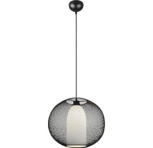 Lampa suspendată cu abajur sferic din plasă de sârmă.