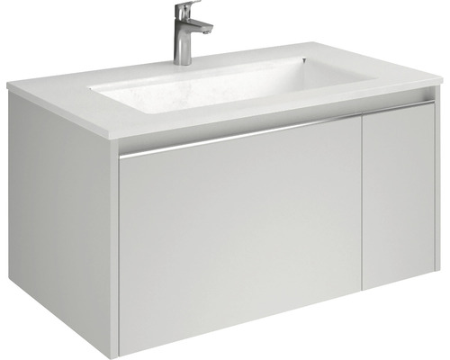 Set mobilier baie suspendat Savinidue Cielo 80 cm Grigio Perla Dulap de bază pentru lavoar cu lavoar și robinet