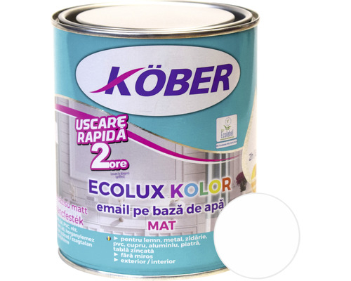Email mat pe bază de apă Ecolux Kolor Köber alb 0,6 l Cutie de vopsea cu email pe baza de apa pentru interior si exterior