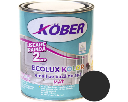 Email mat pe bază de apă Ecolux Kolor Köber negru 0,6 l Vopsea pe bază de apă Köber Ecolux Kolor în cutie cu mostră de culoare