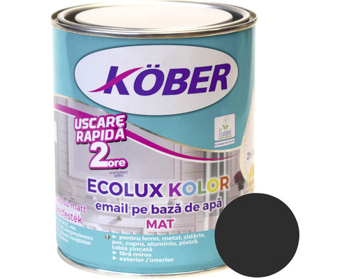 Email mat pe bază de apă Ecolux Kolor Köber negru 2,5 l Recipient cu vopsea pe bază de apă pentru lemn, metal și zidărie