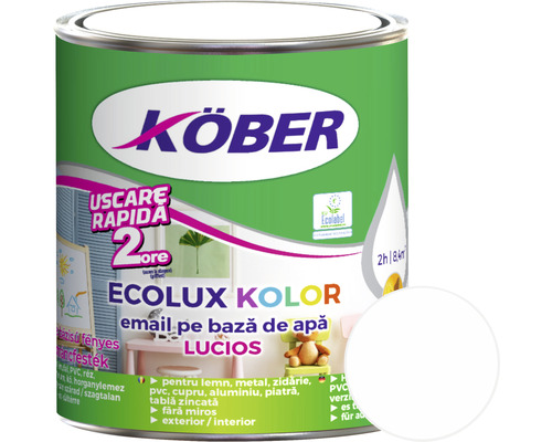Email lucios pe bază de apă Ecolux Kolor Köber alb 2,5 l Vopsea email pe baza de apa Köber Ecolux Kolor, la cutie