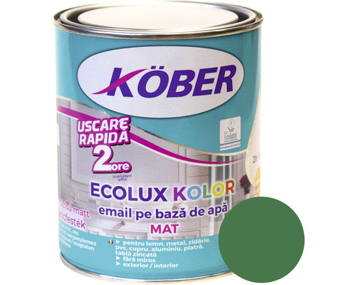Email mat pe bază de apă Ecolux Kolor Köber verde RAL 6016 2,5 l Recipient cu vopsea cu uscare rapidă pe bază de apă pentru lemn, metal, zidărie, PVC, cupru, aluminiu și piatră