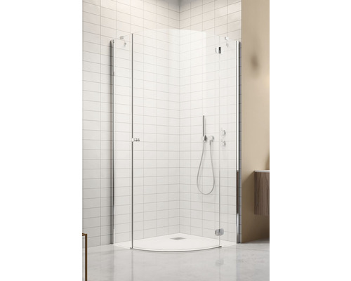 Cabină de duș semirotundă Radaway Torrenta PDJ 90x90x195 cm sticlă transparentă profil crom dreapta
