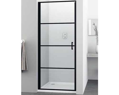 Ușă duș batantă Sanotechnik Elite Decor 90x195 cm sticlă transparentă profil negru