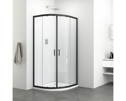 Cabină duș semirotundă Sanotechnik Elite Black 80x80x195 cm sticlă transparentă profil negru