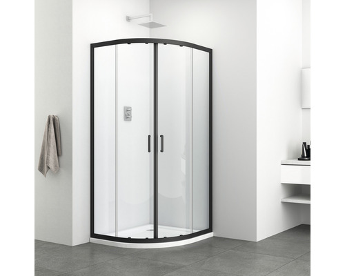 Cabină duș semirotundă Sanotechnik Elite Black 90x90x195 cm sticlă transparentă profil negru Cabină duș semirotundă Sanotechnik Elite Black 90x90x195 cm sticlă transparentă profil negru