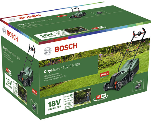 Ambalajul unei mașini de tuns iarba fără fir Bosch CityMower 18V-32-300