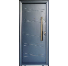 Ușă de intrare gri cu mâner și design liniar